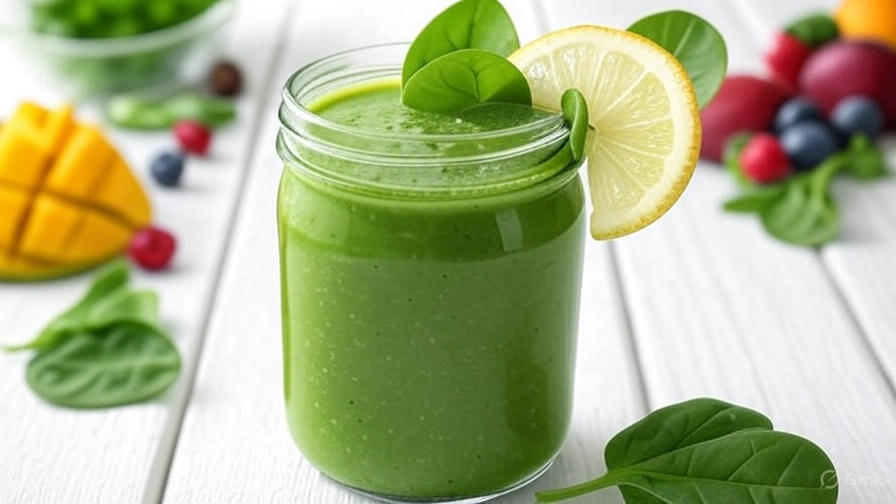 Green Goddess detox smoothie in a glass with spinach, cucumber, and lemon