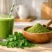 Health Benefits of Moringa Powder. moringa powder smoothie with fresh moringa leaves