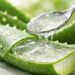 pure aloe vera gel for skin care on fresh leaf